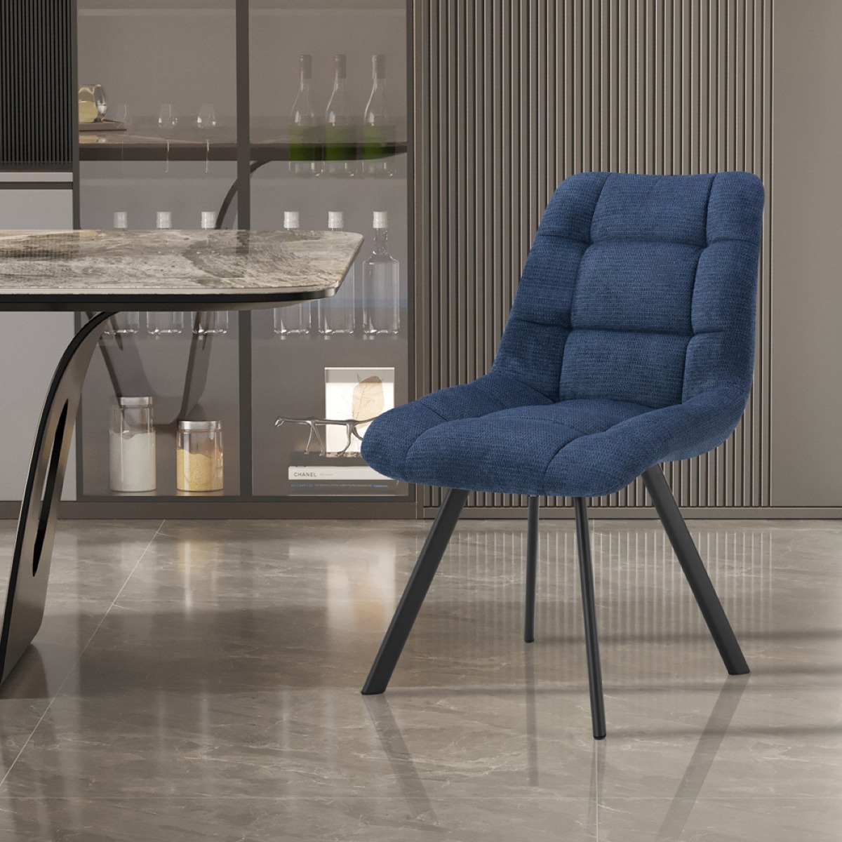 Chaise en tissu bleu ZELIE (lot de 2)