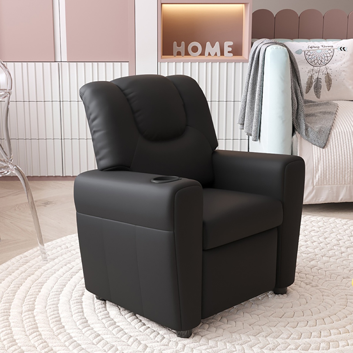 Fauteuil relax enfant noir en PU VAIANA