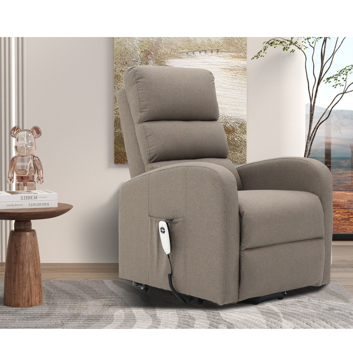 Fauteuil électrique releveur moderne en tissu taupe GRASSE