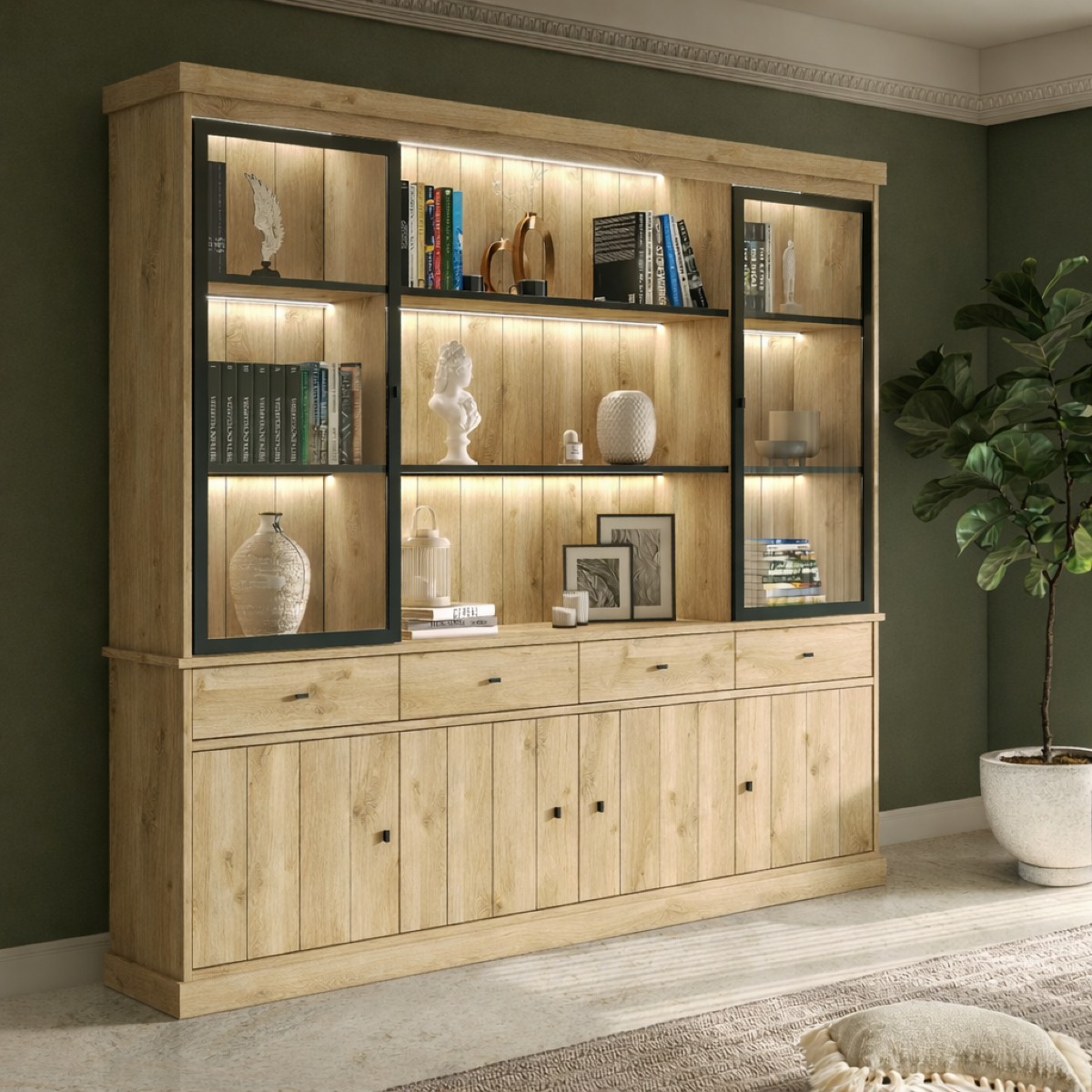 Vaisselier 4 portes vitrées en bois VALENTINE