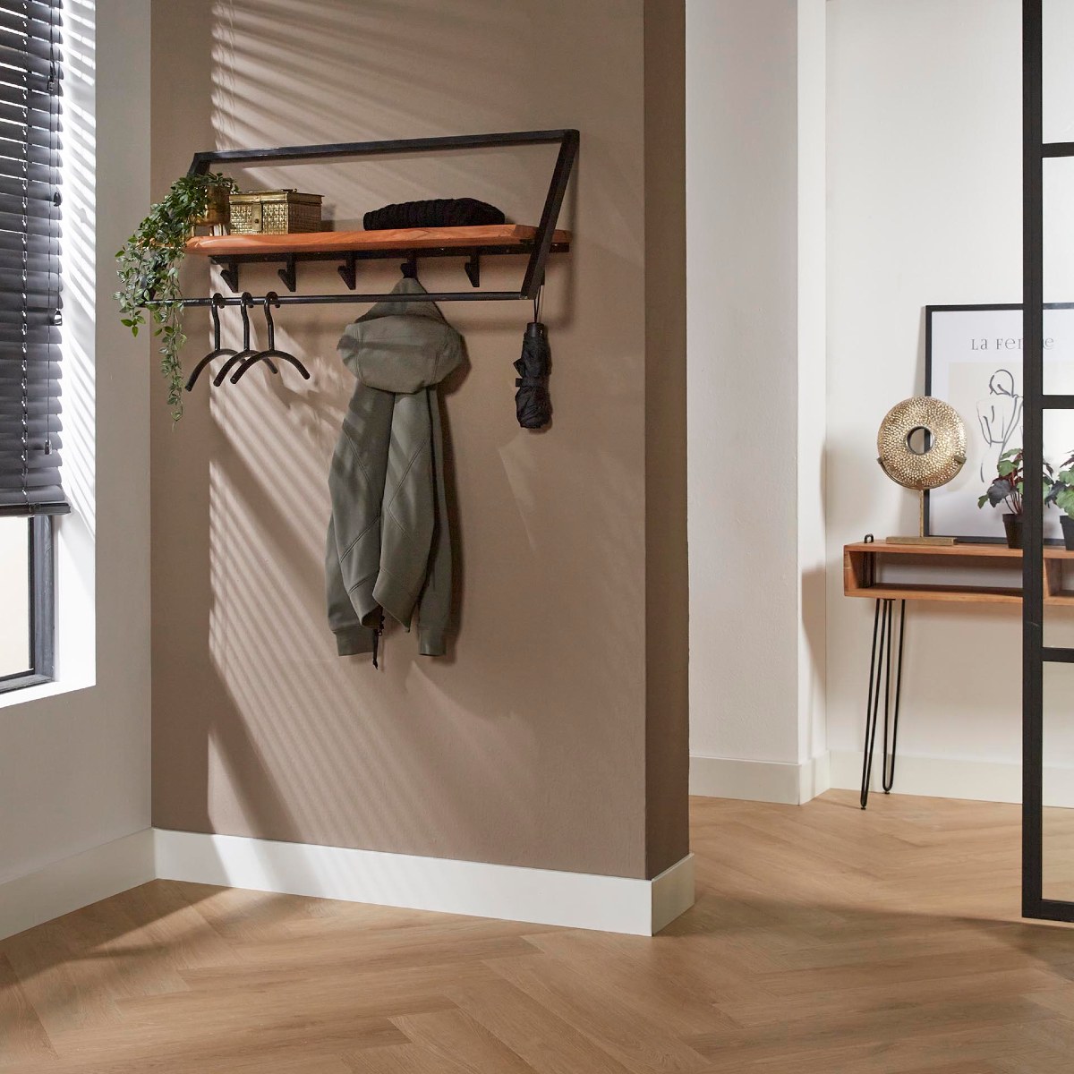 Portemanteau en bois massif NAEL mural 5 crochets