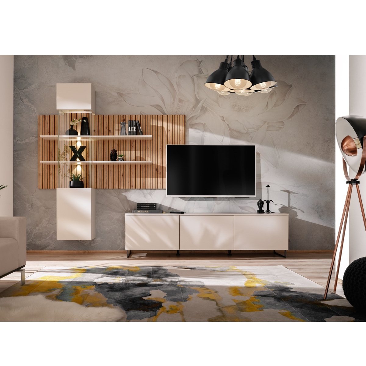 Meuble TV avec panneau mural en bois TRIPOLI