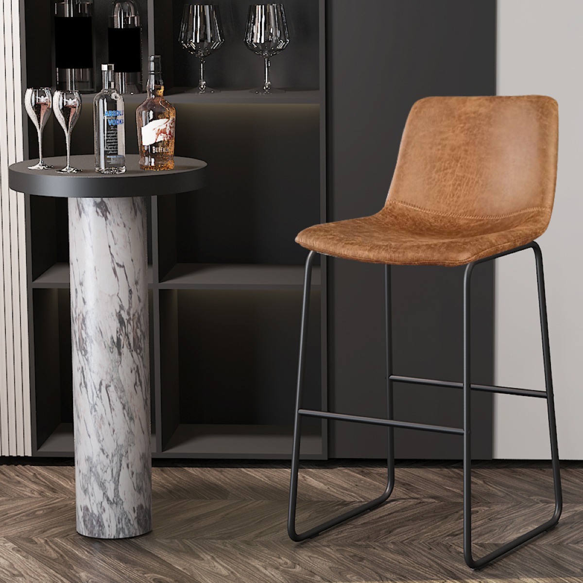 Lot de 2 chaises de bar design en PU cognac MARCIA