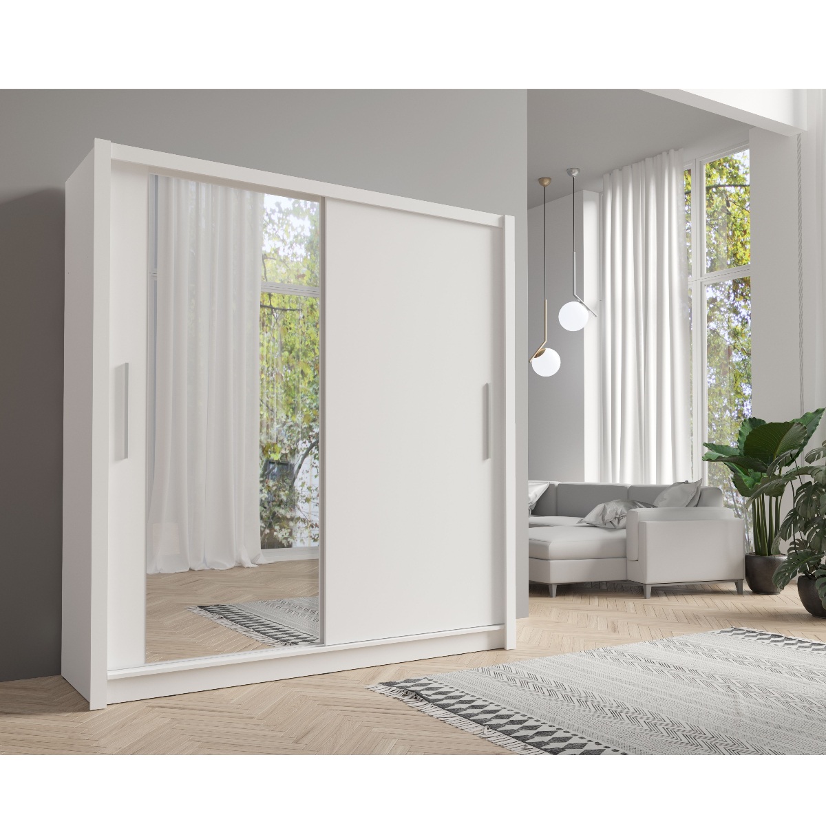 Armoire moderne blanche 2 portes coulissantes 205cm ULRIC