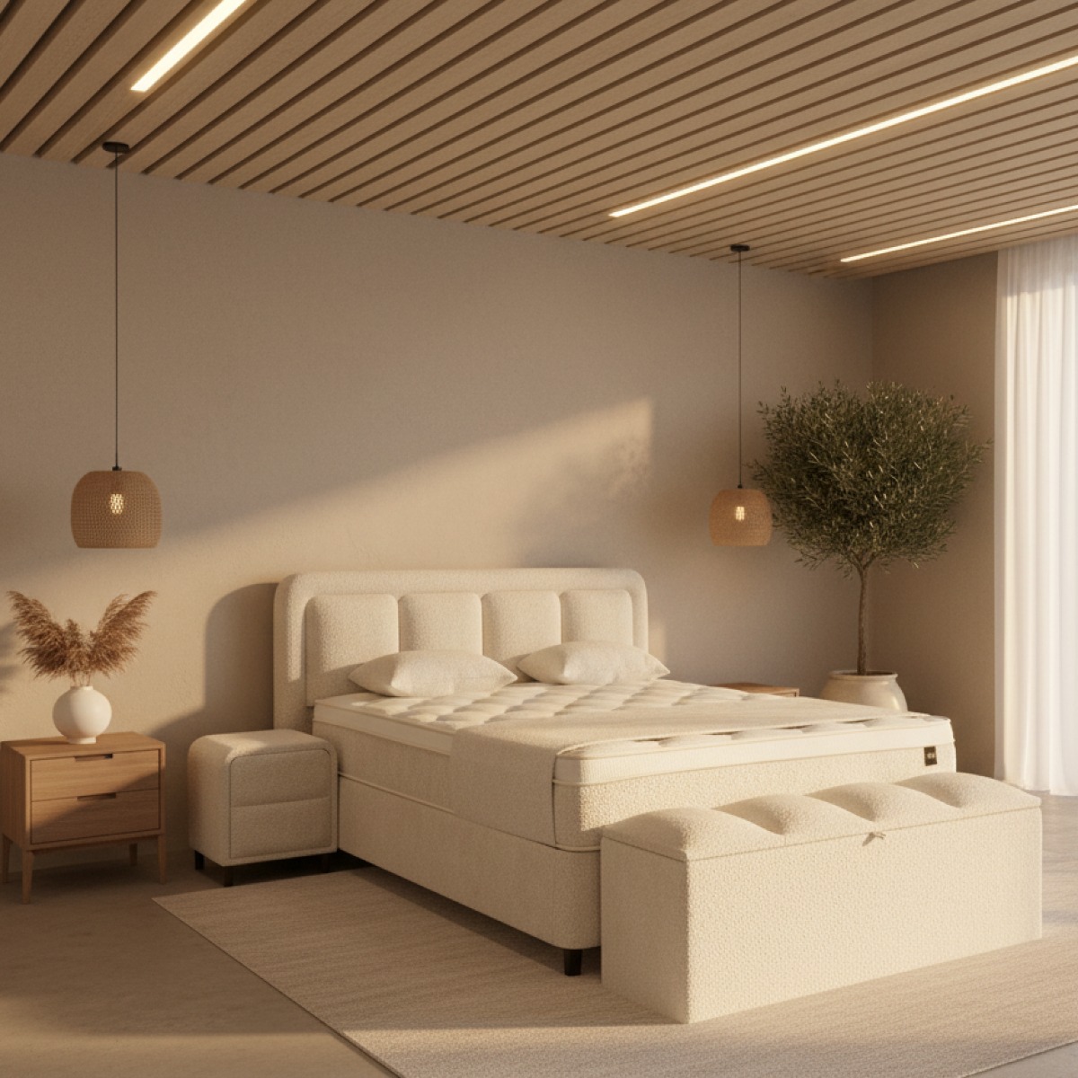 Lit coffre 160cm en tissu + matelas + surmatelas KAPY