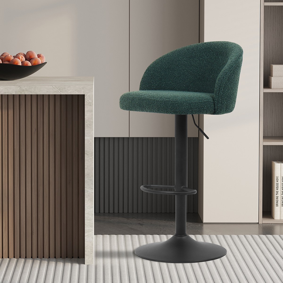 Tabouret de bar pivotant en tissu bouclé vert RABAT (lot de 2)