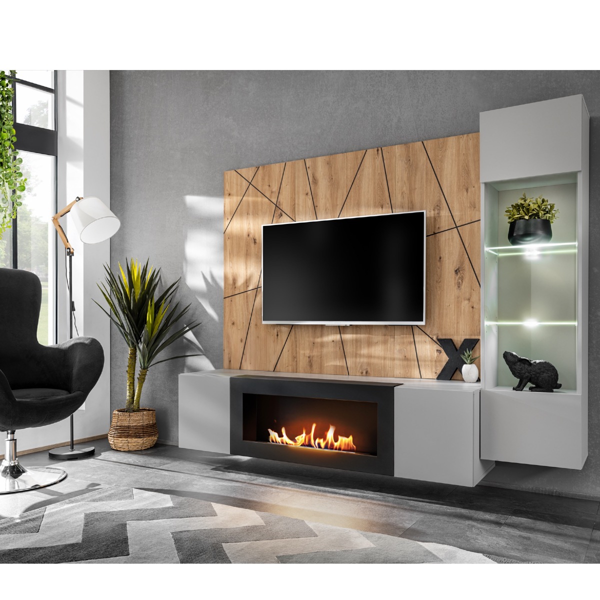 Meuble TV suspendu avec cheminée 200cm GALIPOLI