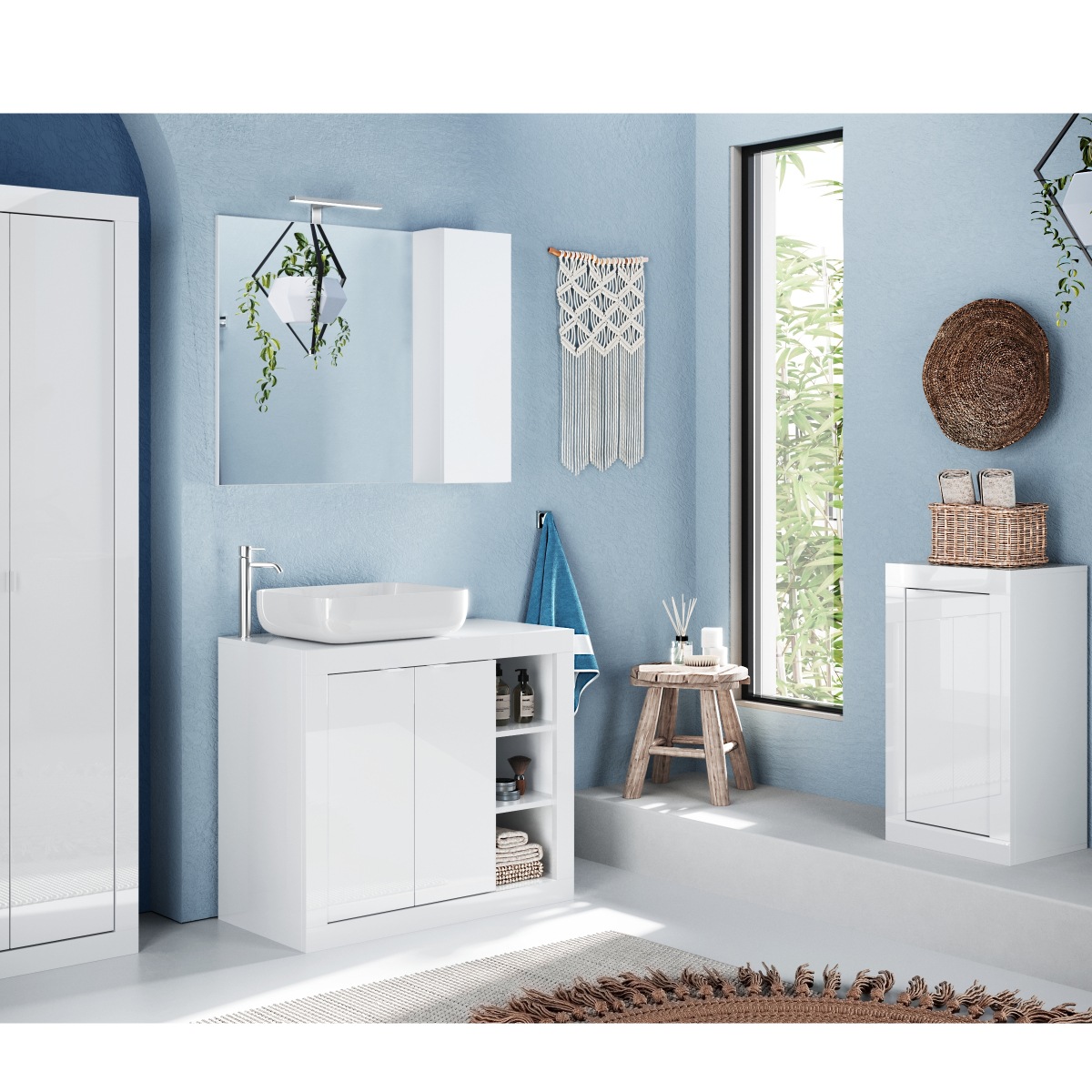 Colonne de salle de bain 1 porte laqué blanc H195cm CALIA