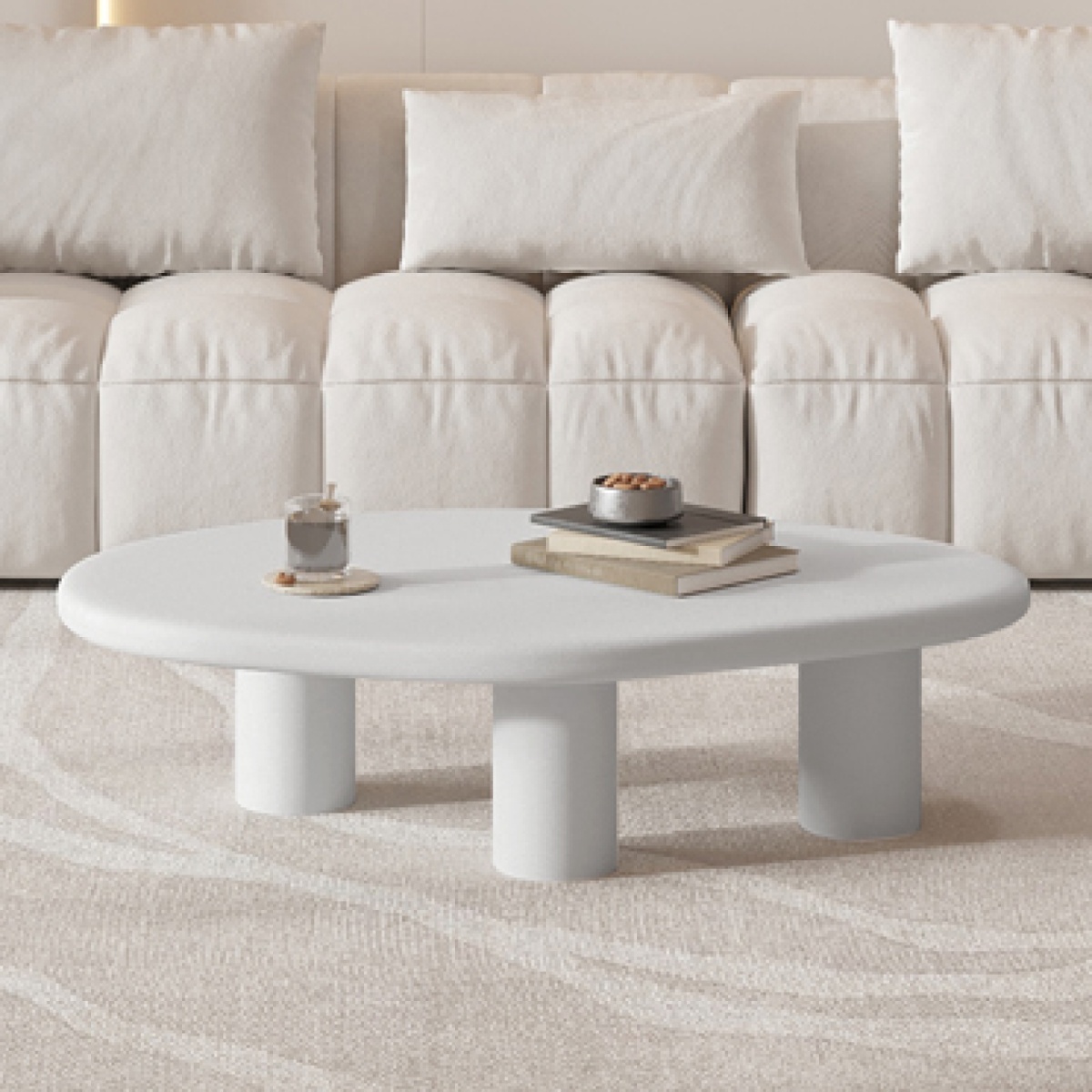 Table basse organique en fibre de ciment écru 120cm RITA