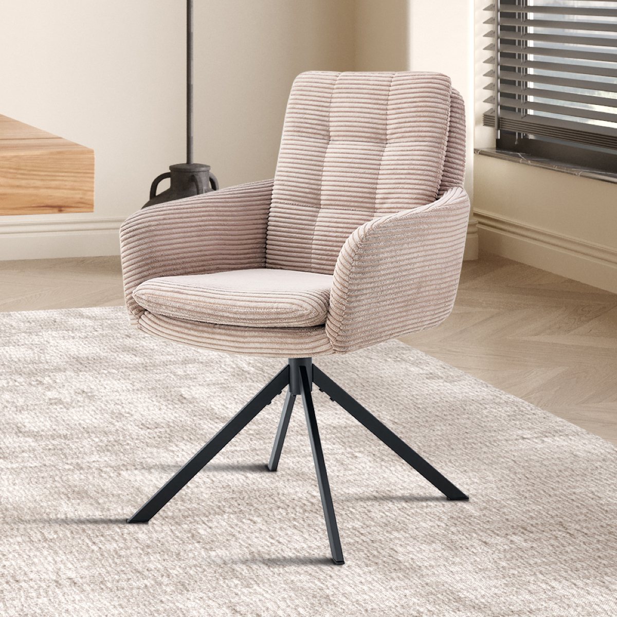 Lot de 2 chaises pivotantes en velours côtelé beige LOUCY