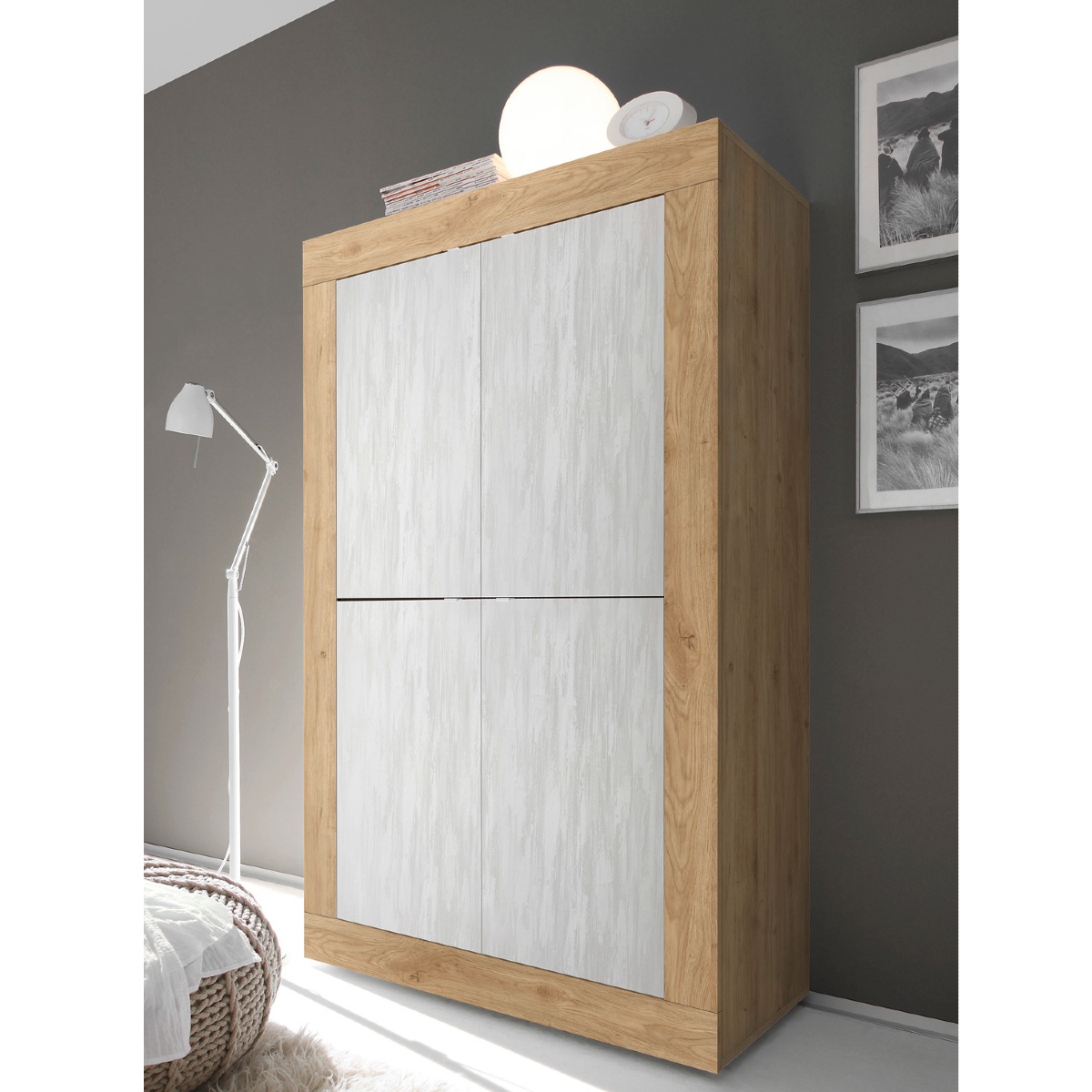 Argentier-bar bois et blanc 4 portes pleines CALIA 2