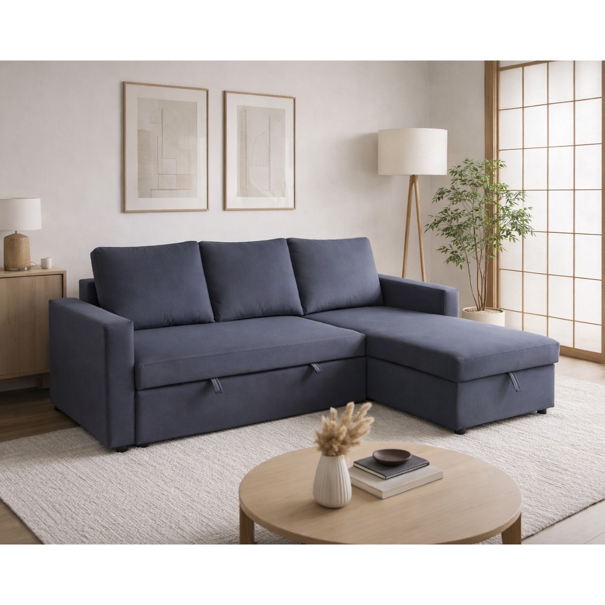 Canapé d’angle convertible avec coffre coloris gris COSY