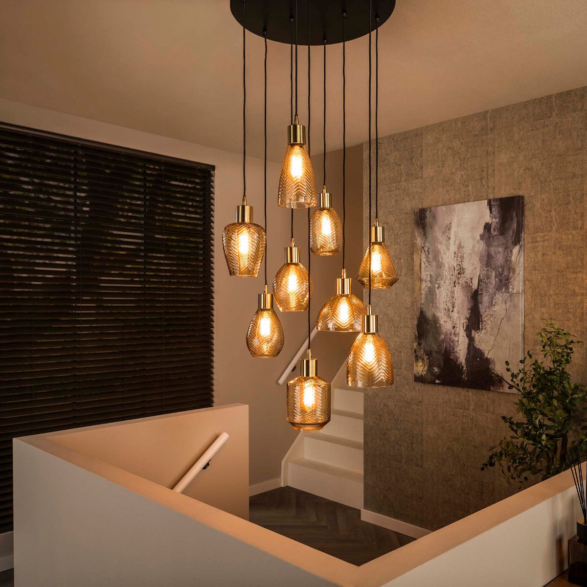 Suspension vide sous hall en verre 9 lampes FEEL