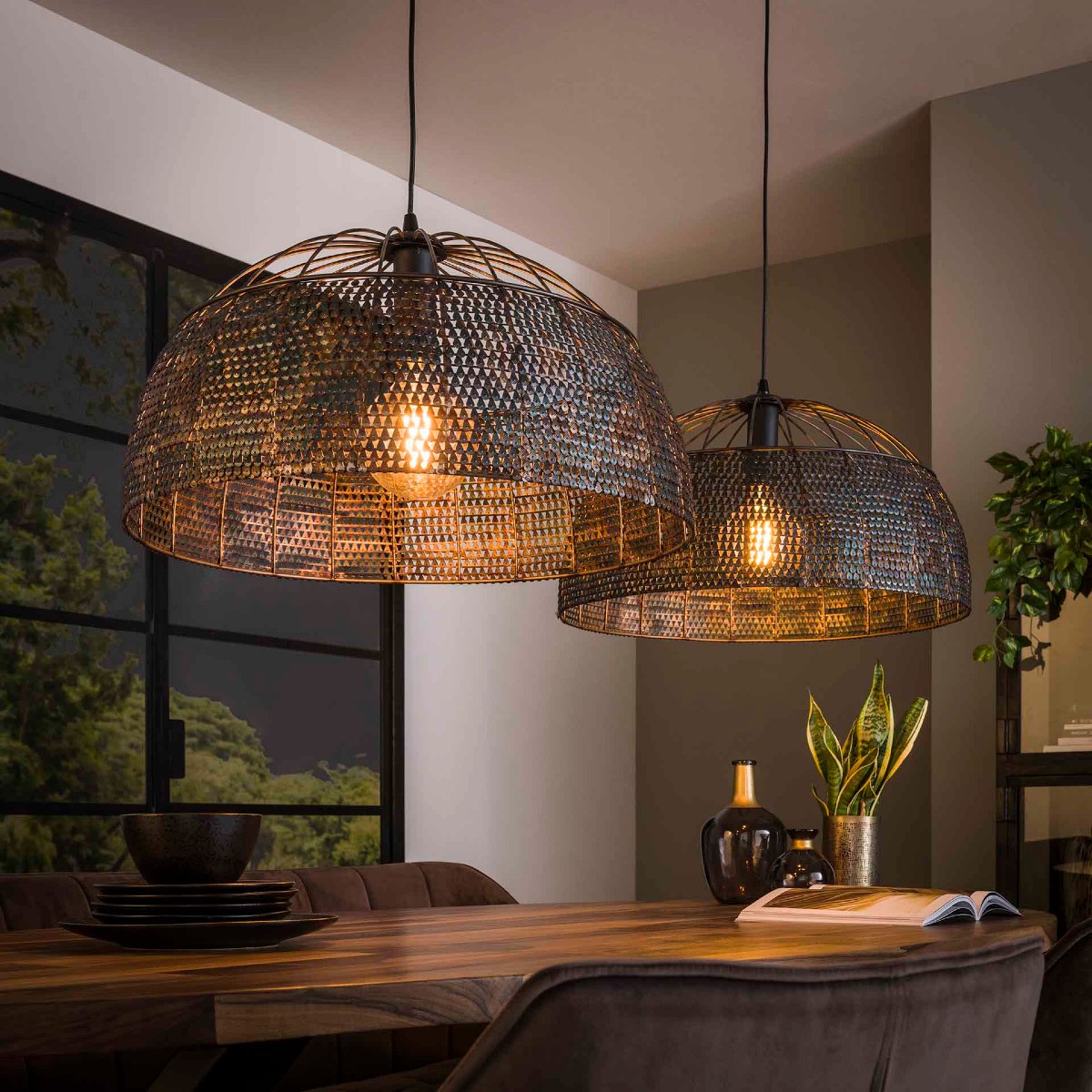 Luminaire suspension industriel en métal 2 lampes AMORIA