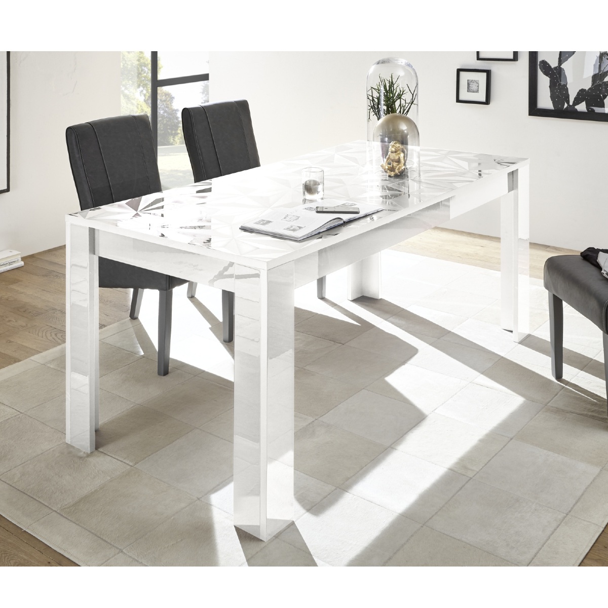 Table à manger moderne laqué blanc 180cm CAPRI