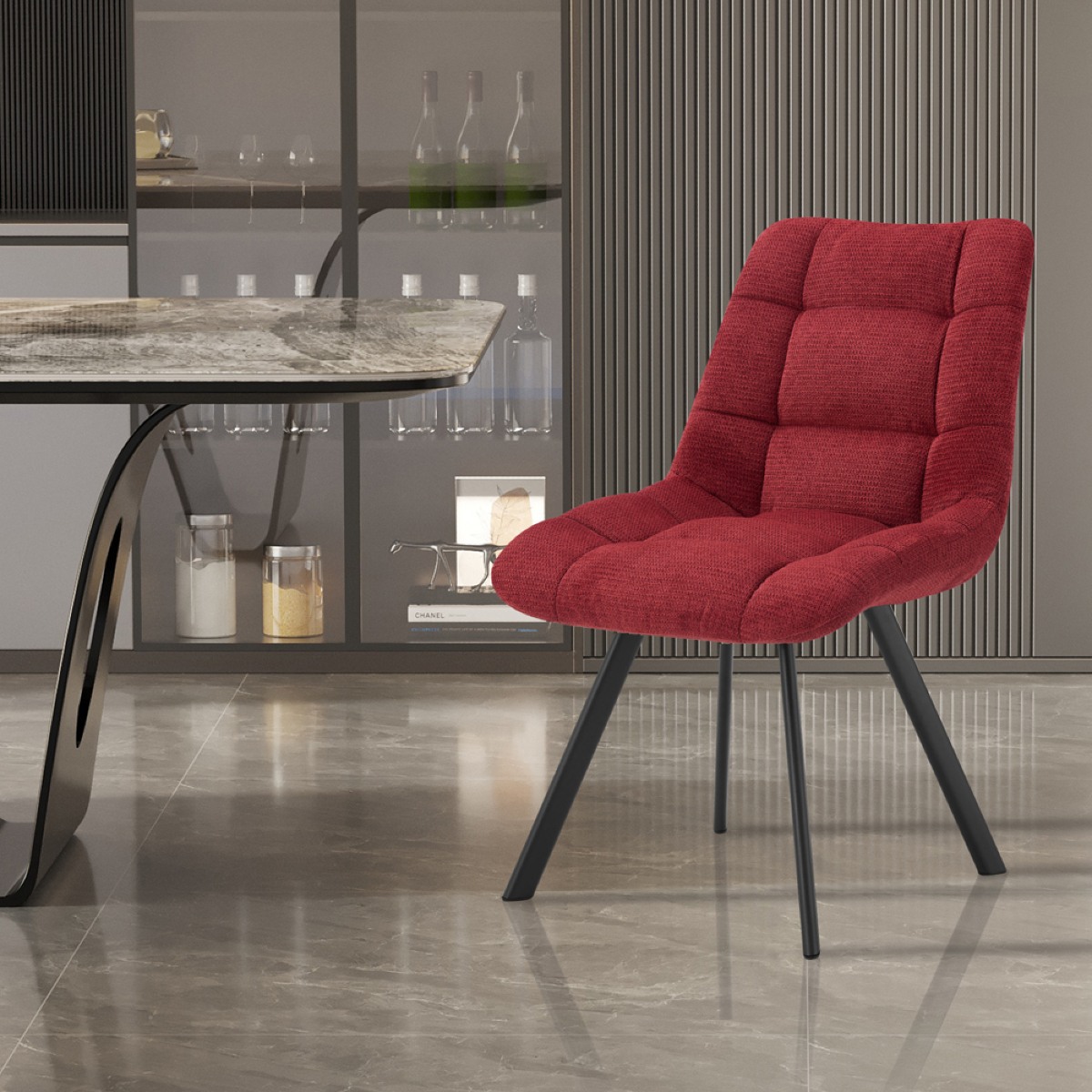 Chaise de salle à manger en tissu rouge ZELIE (lot de 2)