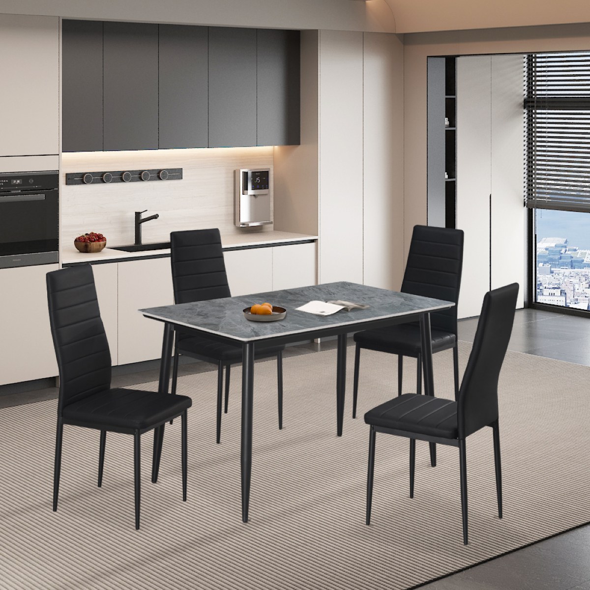 Ensemble table à manger 120cm avec 4 chaises noires OSKAR