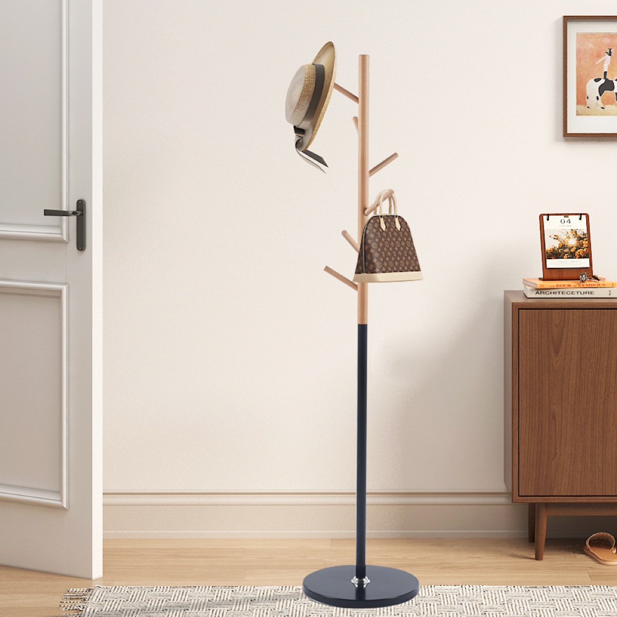 Porte-manteaux moderne bois et noir LOVA
