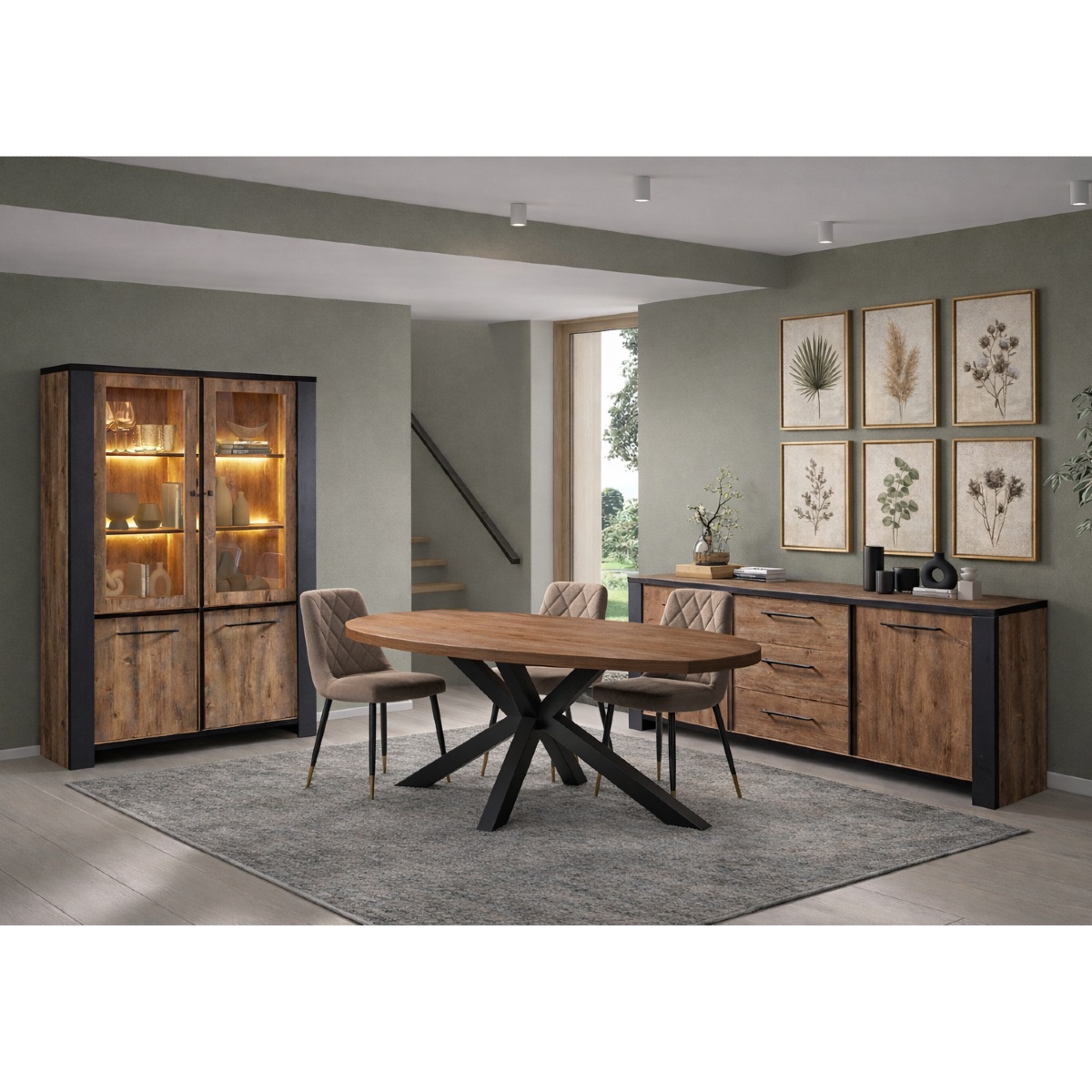 Salle manger complète LED en bois avec table ovale SAMANTHA