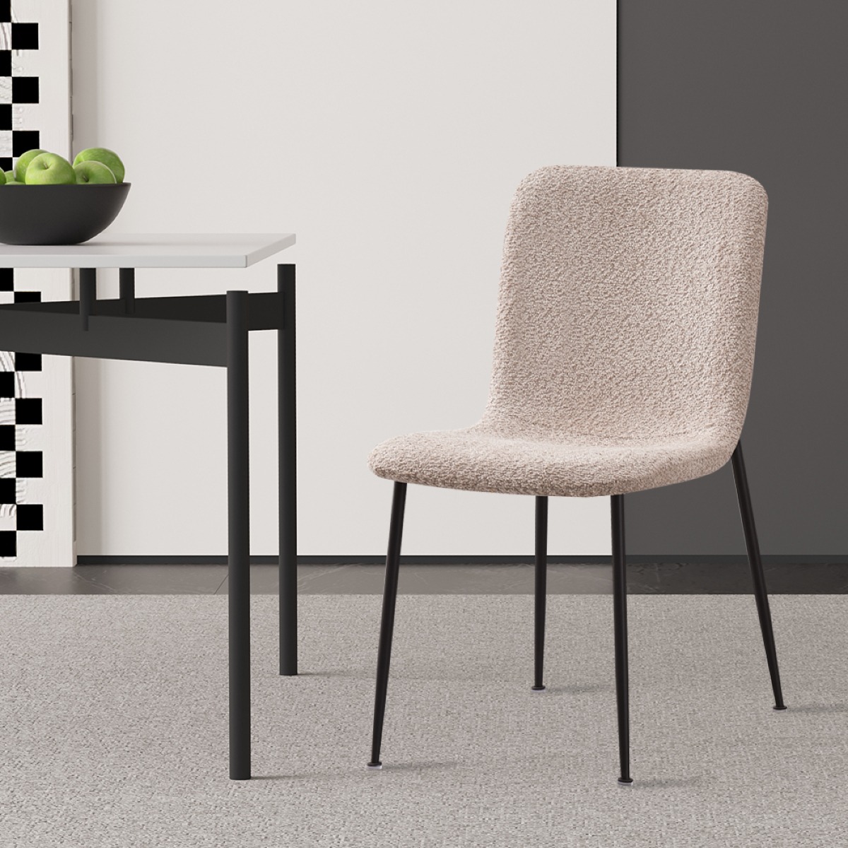 Chaise en tissu bouclé beige LICIA (lot de 2)