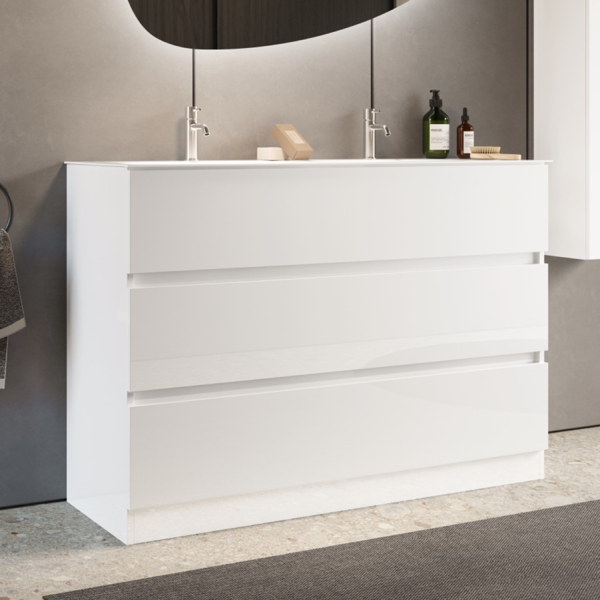 Meuble salle de bain design blanc + vasque L 120cm TANIA