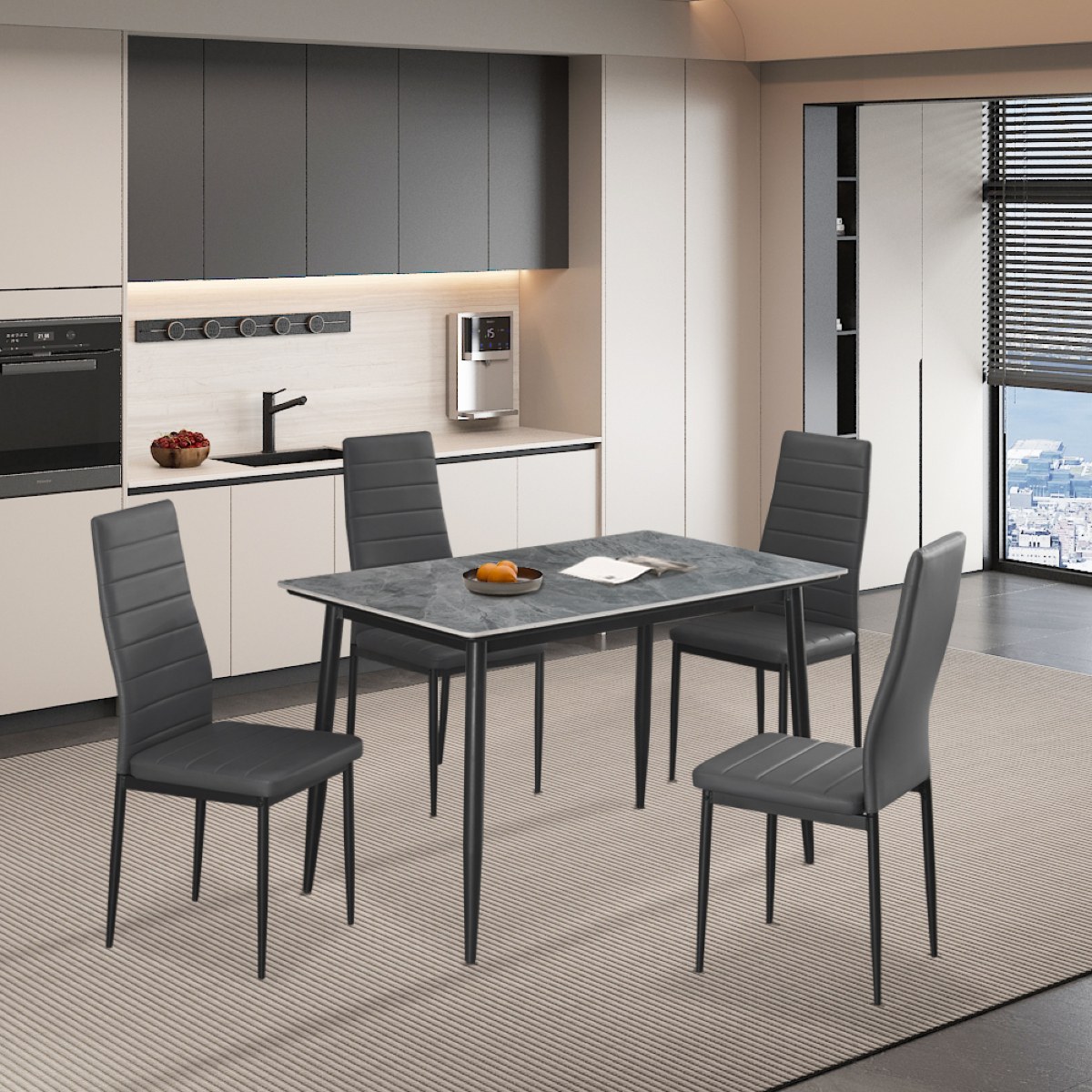 Ensemble table à manger 120cm avec 4 chaises grises OSKAR