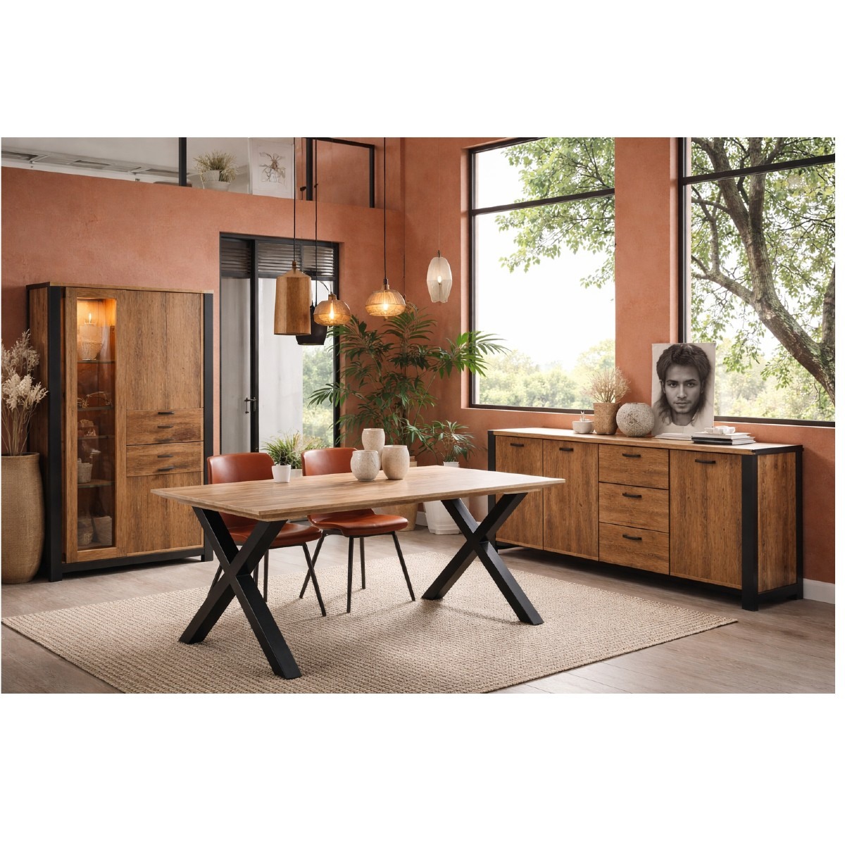 Salle à manger complète MONA (Buffet + Table pied X)