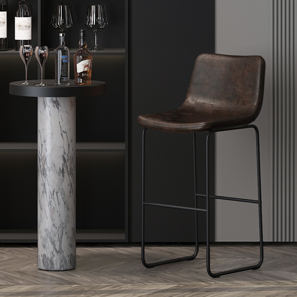 Tabouret de bar design en PU marron foncé MARCIA (lot de 2)