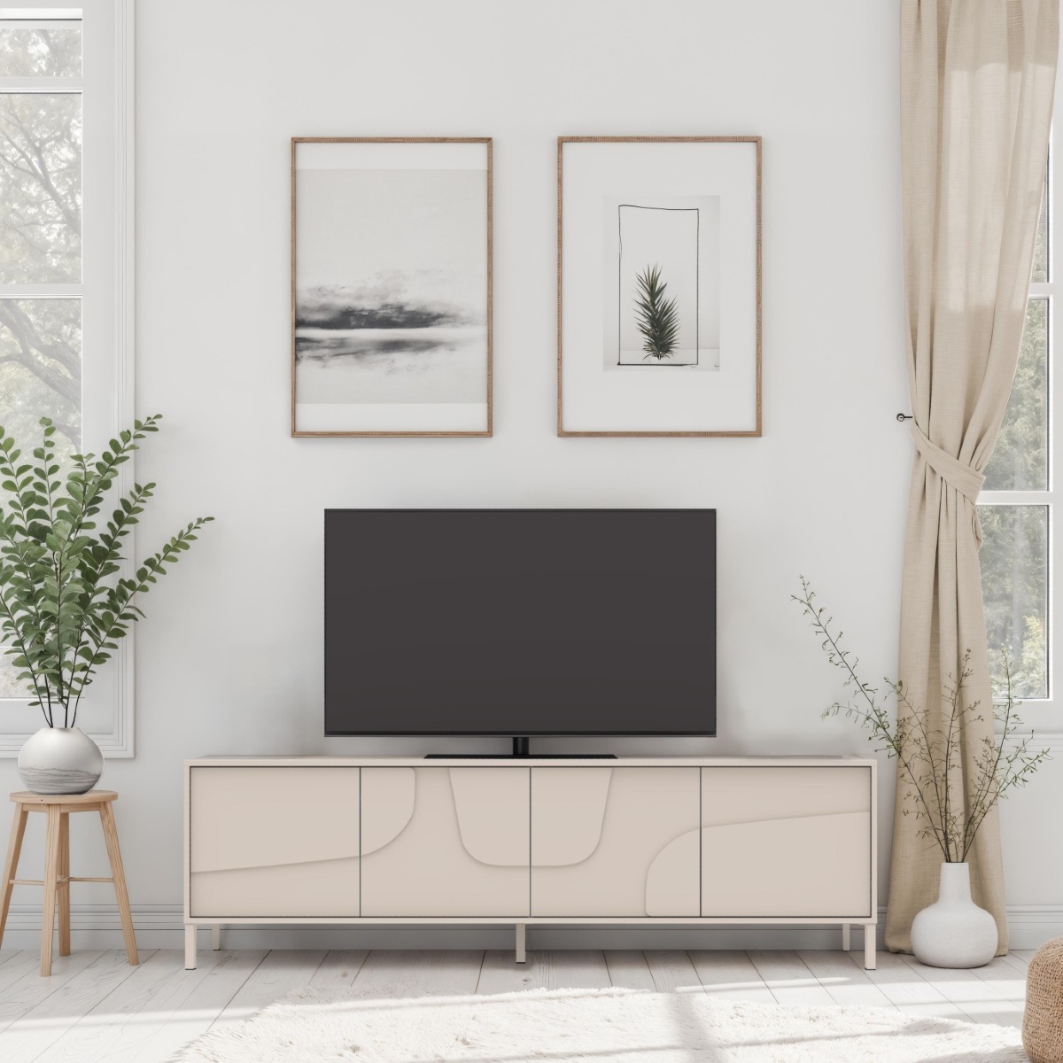 Meuble TV moderne beige 4 portes 205cm EROS