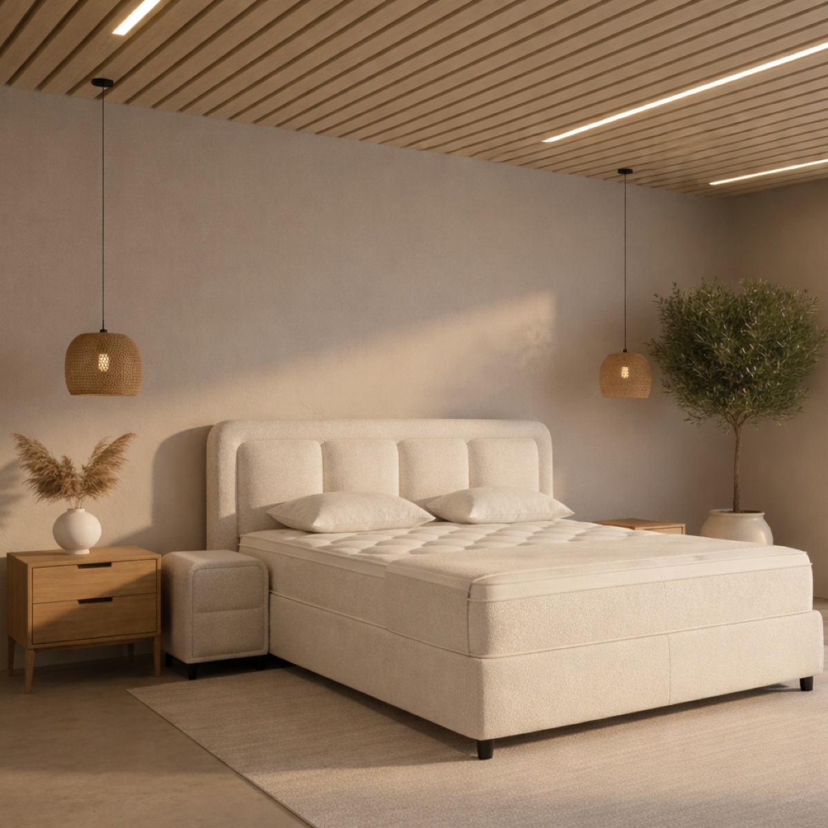 Lit coffre 180cm en tissu + matelas + surmatelas KAPY