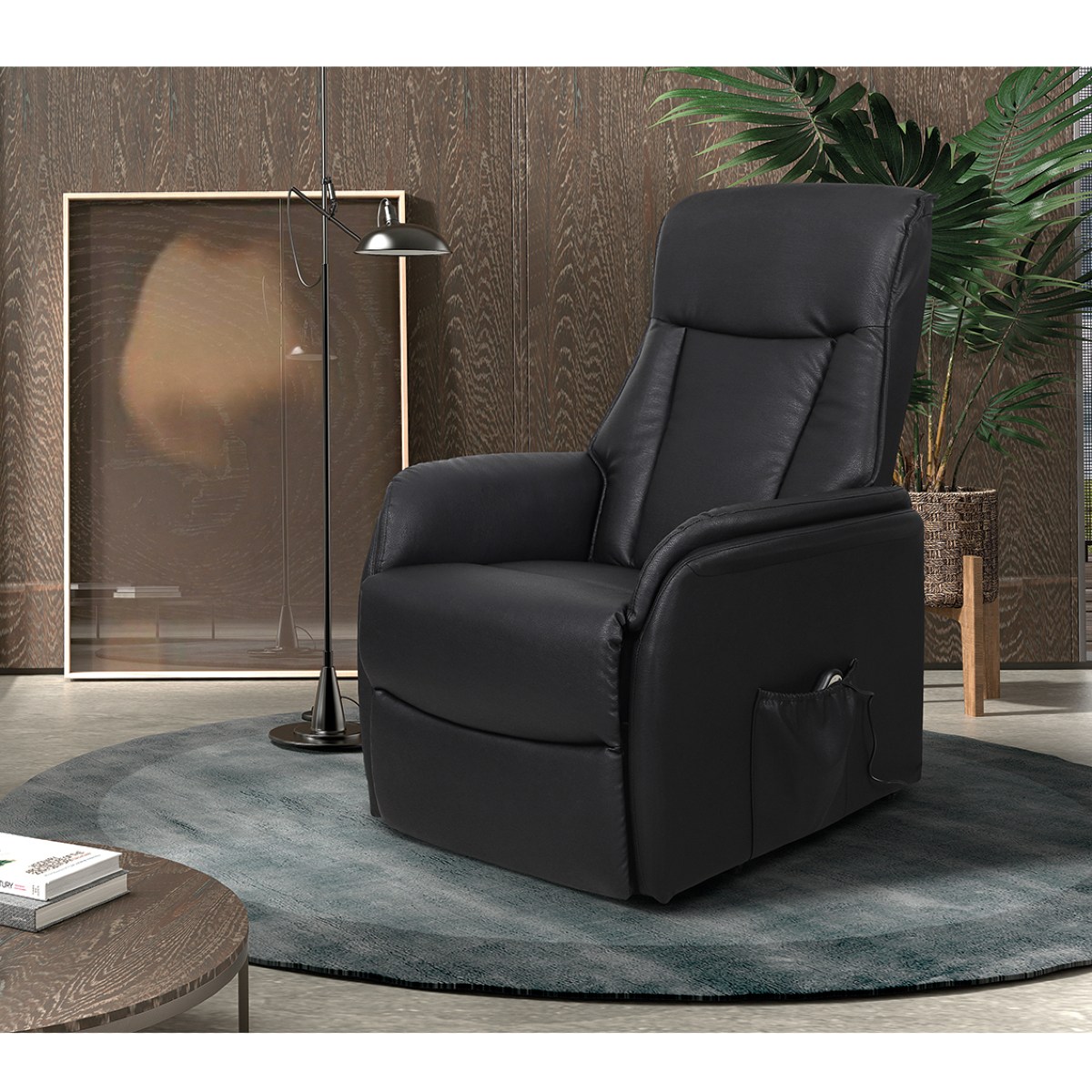 Fauteuil releveur électrique moderne en PU noir IMANY