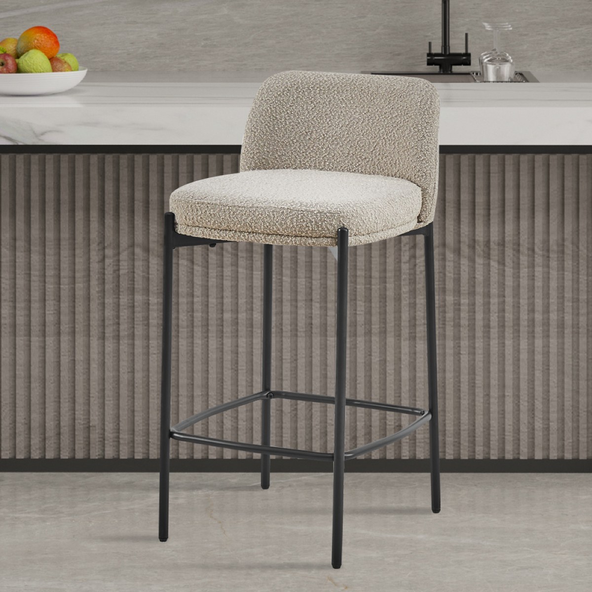 Chaise de bar en tissu beige LILA (lot de 2)