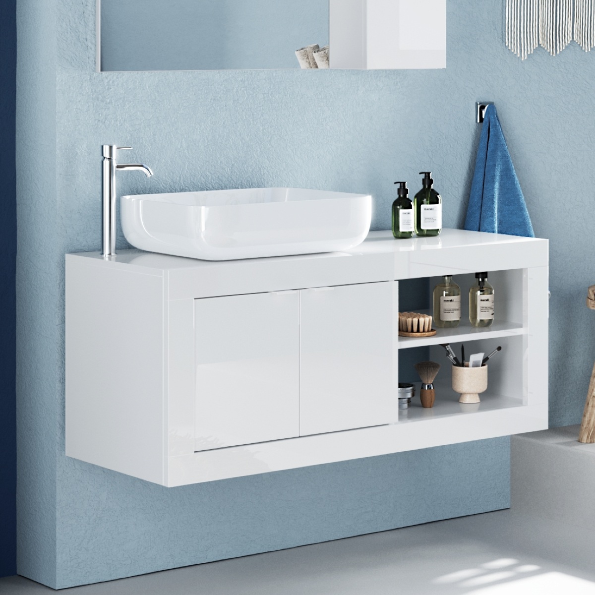 Meuble suspendu salle de bain moderne + vasque L 90cm CALIA