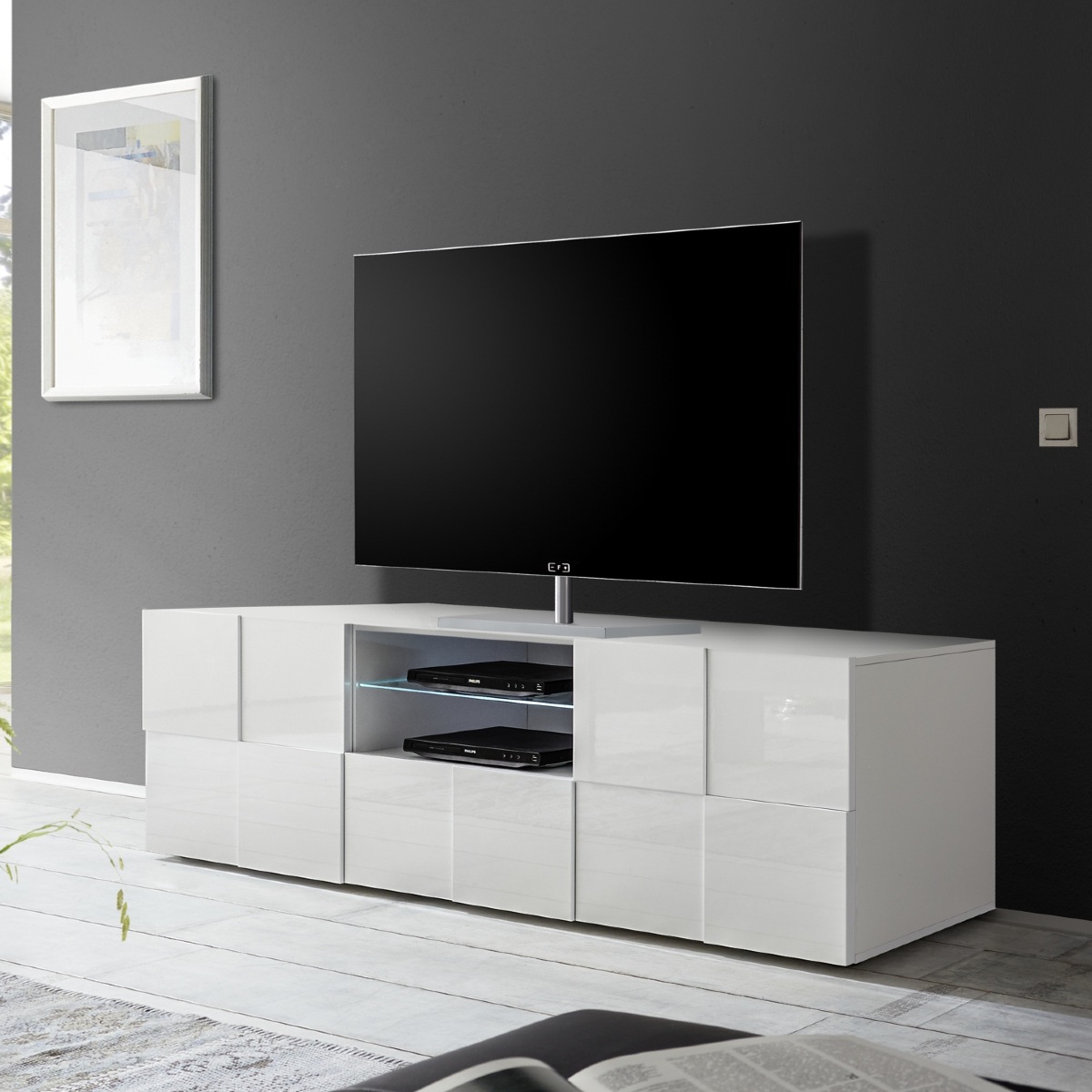 Meuble TV design laqué blanc 180cm MADO