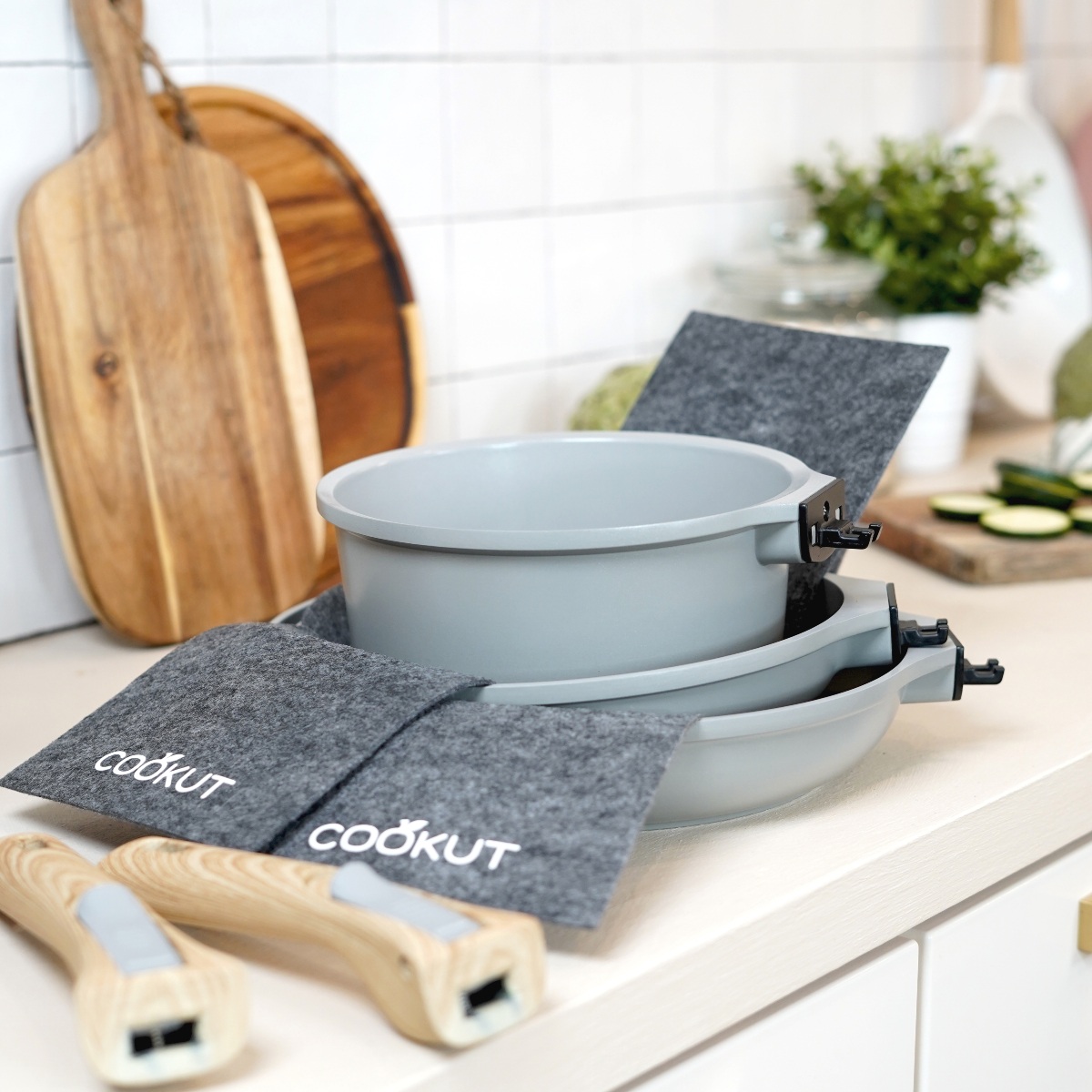 LOT DE POÊLES & CASSEROLE COOKUT avec poignées AMOVIBLES PERLE