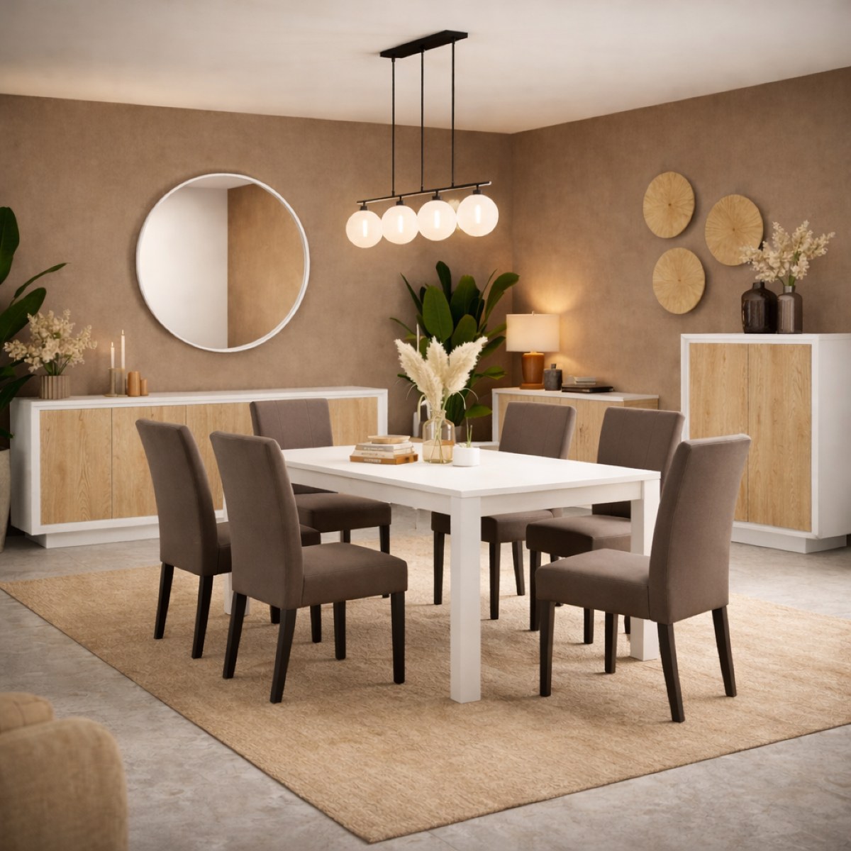 Salle à manger complète moderne blanc et bois naturel YORI