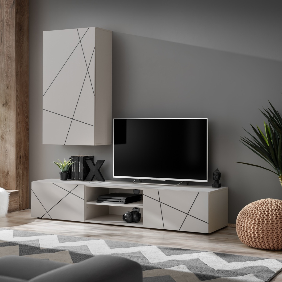 Ensemble TV mural moderne avec colonne murale EOS