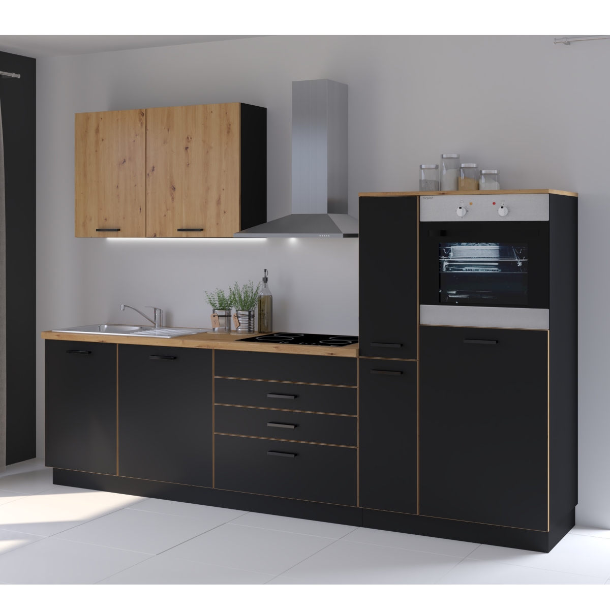 Cuisine complète noir et bois 280cm LOFT