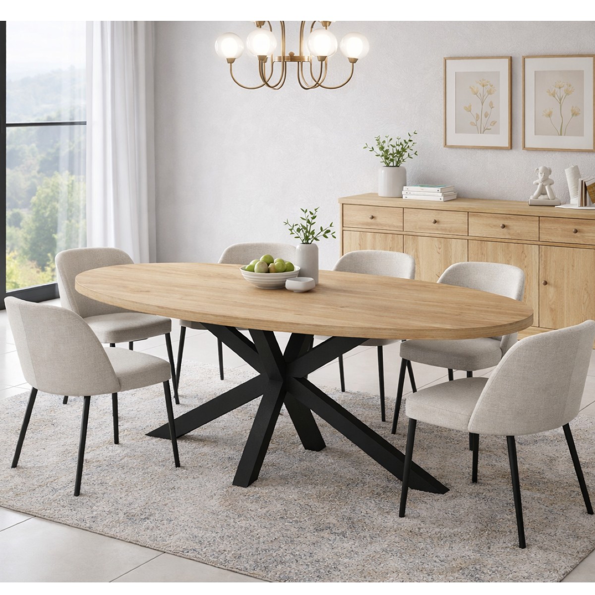 Table à manger ovale en bois pied central 210cm VALENTINE