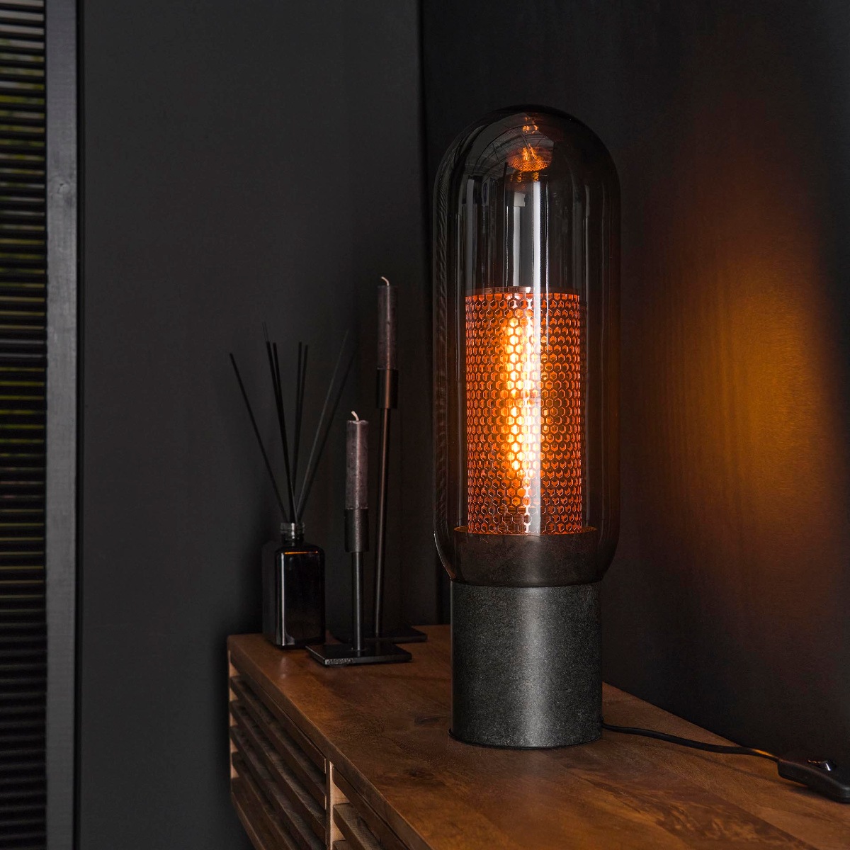 Lampe à poser design en métal et en verre BRIDGE