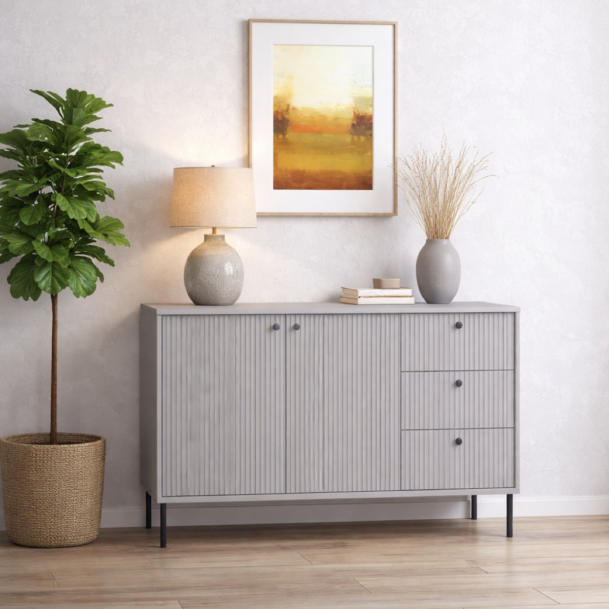 Buffet bas moderne gris 160cm SIMY