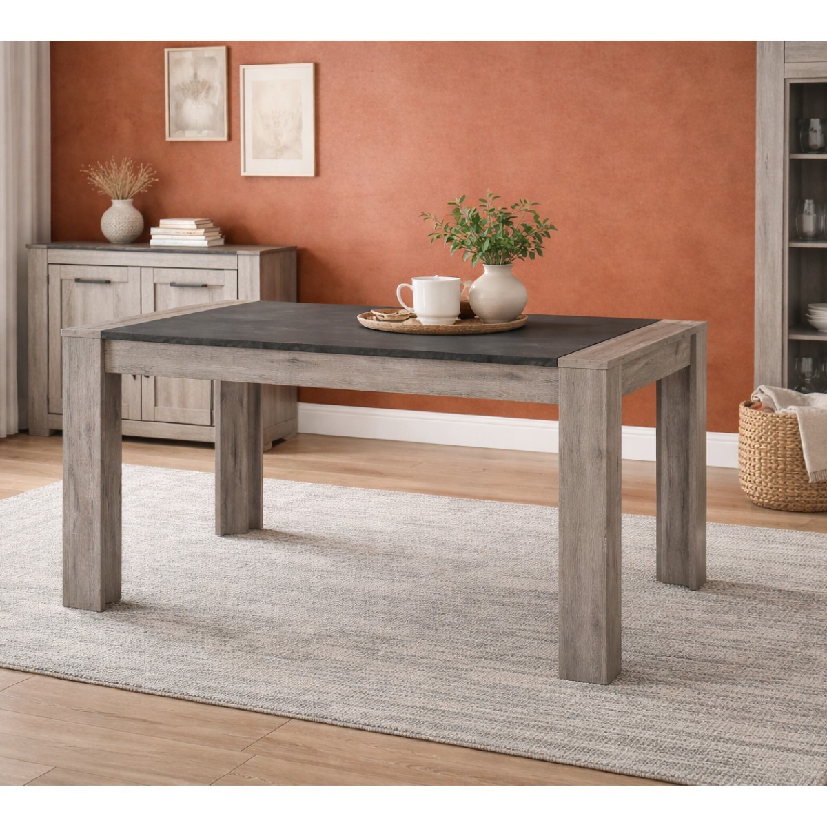 Table à manger moderne rectangle chêne gris MAYA