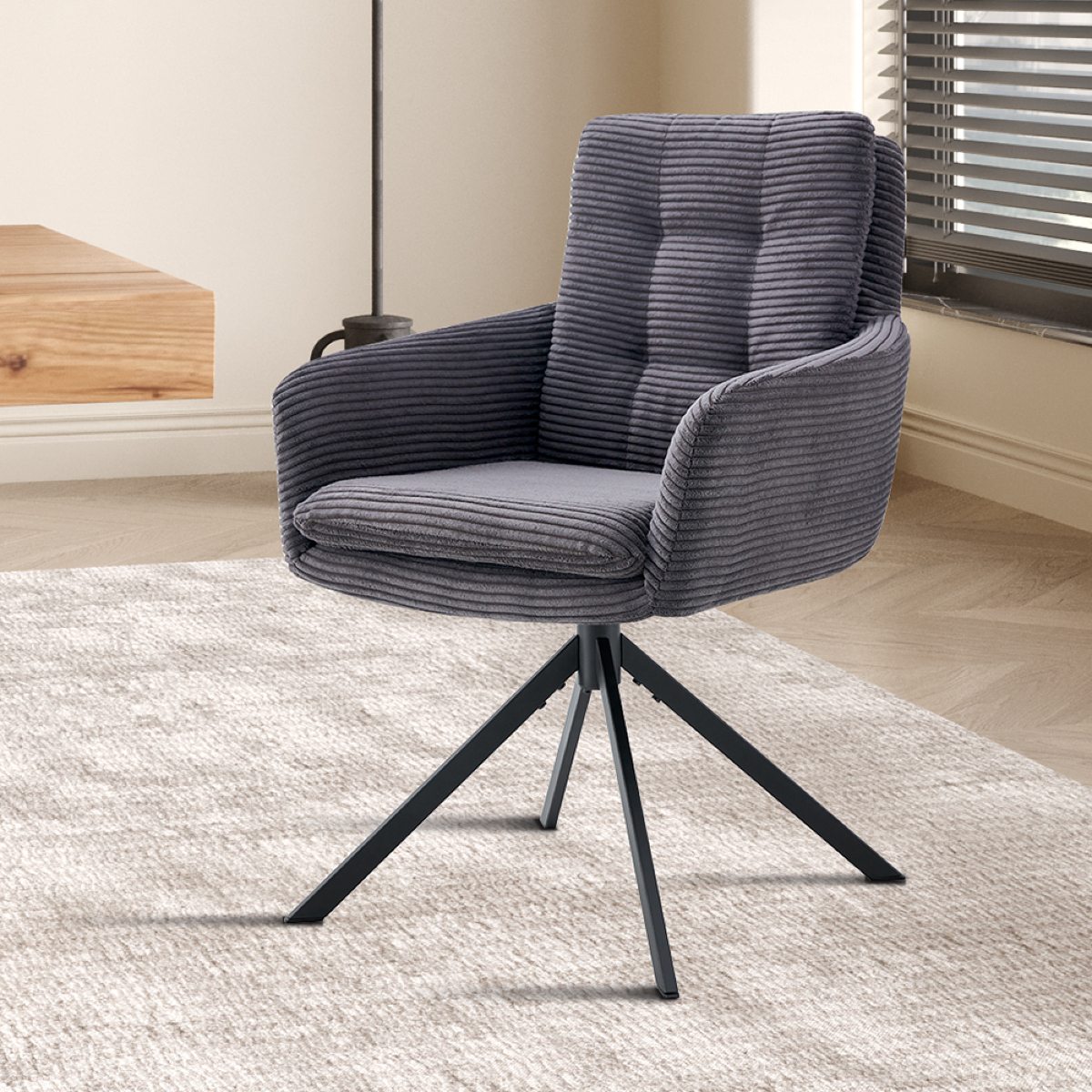 Lot de 2 chaises pivotantes en velours côtelé gris LOUCY