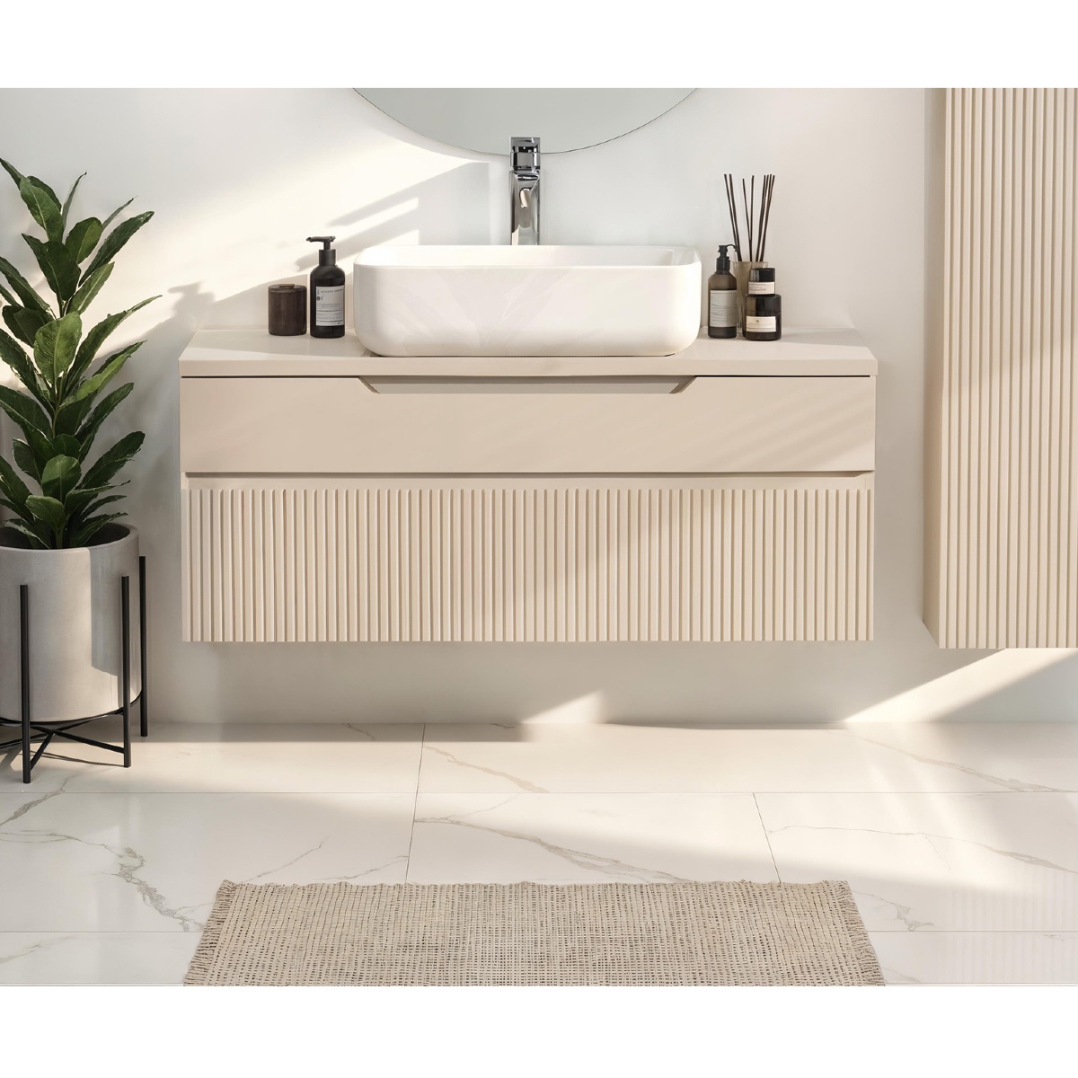 meuble salle de bain suspendu beige 100 cm