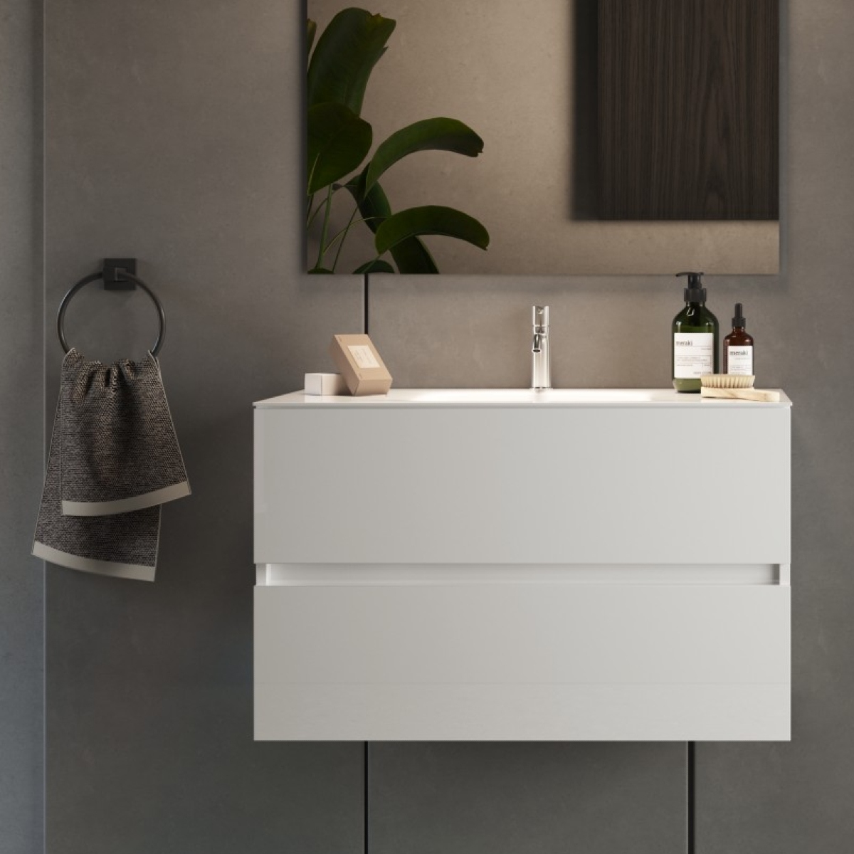 Meuble suspendu salle de bain blanc + vasque 100 TANIA