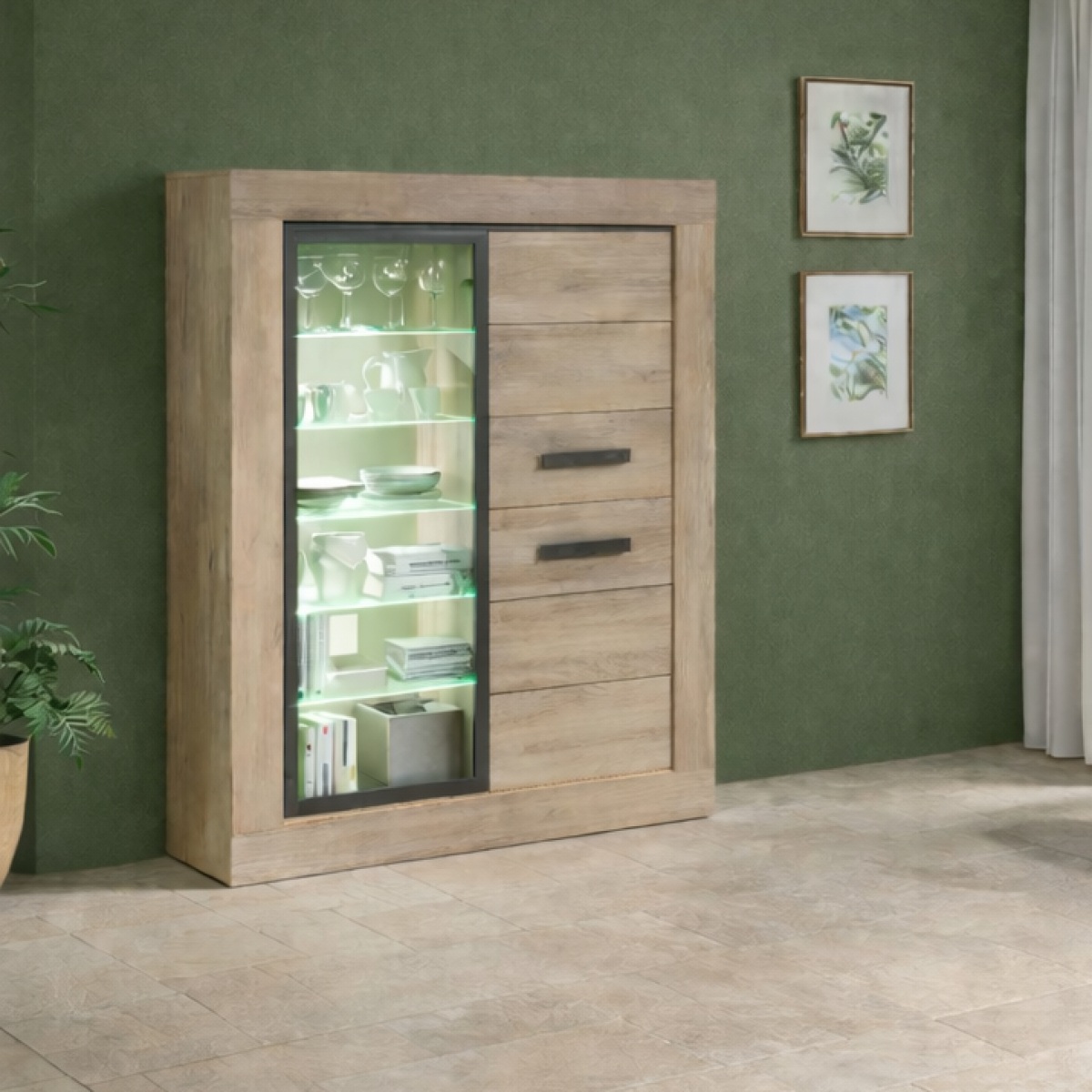 Argentier-bar moderne avec LED en bois avec porte vitrée MOA