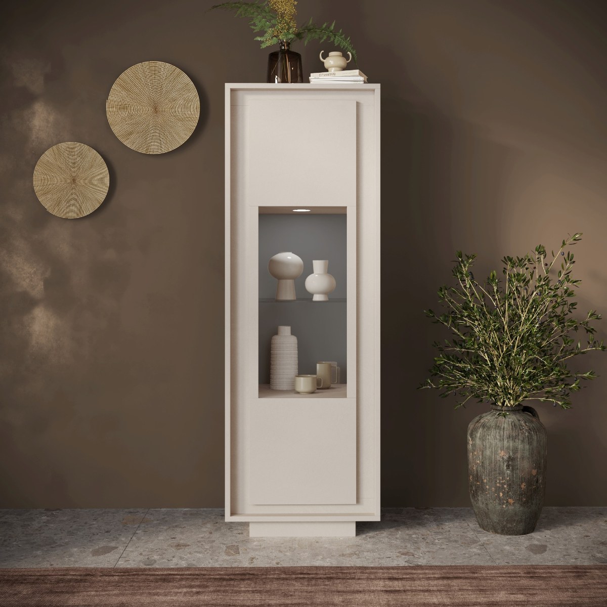 Vitrine beige porte vitrée design