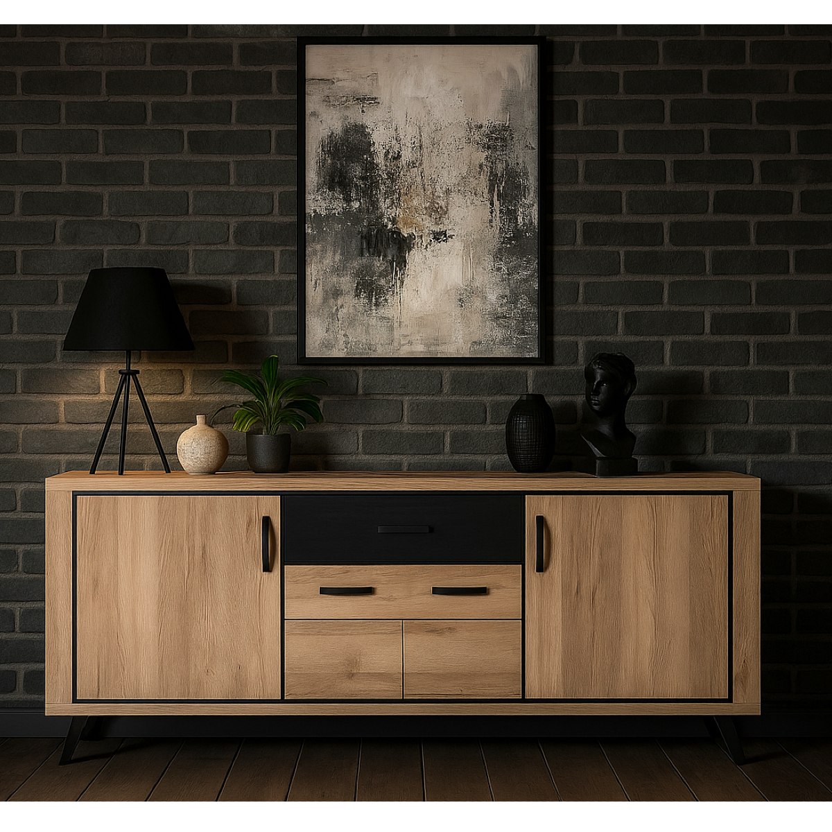 Buffet industriel 4 portes et 1 tiroir bois et métal ERIA