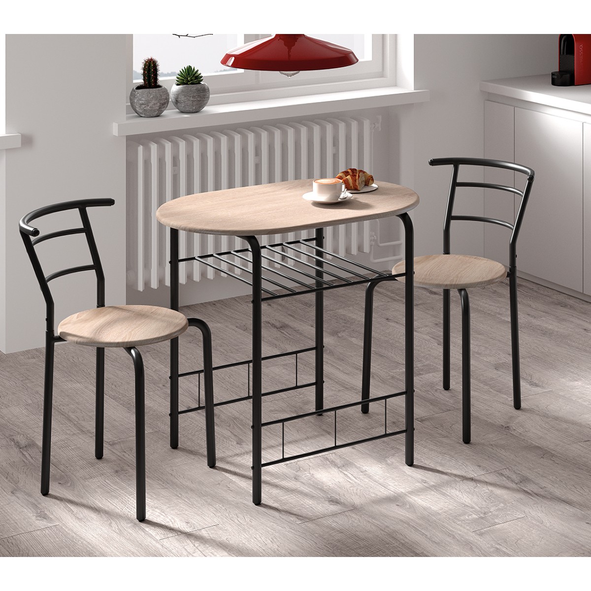Ensemble table à manger avec 2 chaises noir et bois MAUD