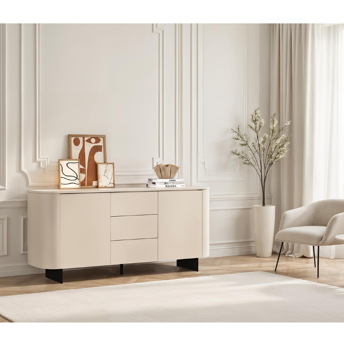 Buffet beige cachemire tiroirs et portes
